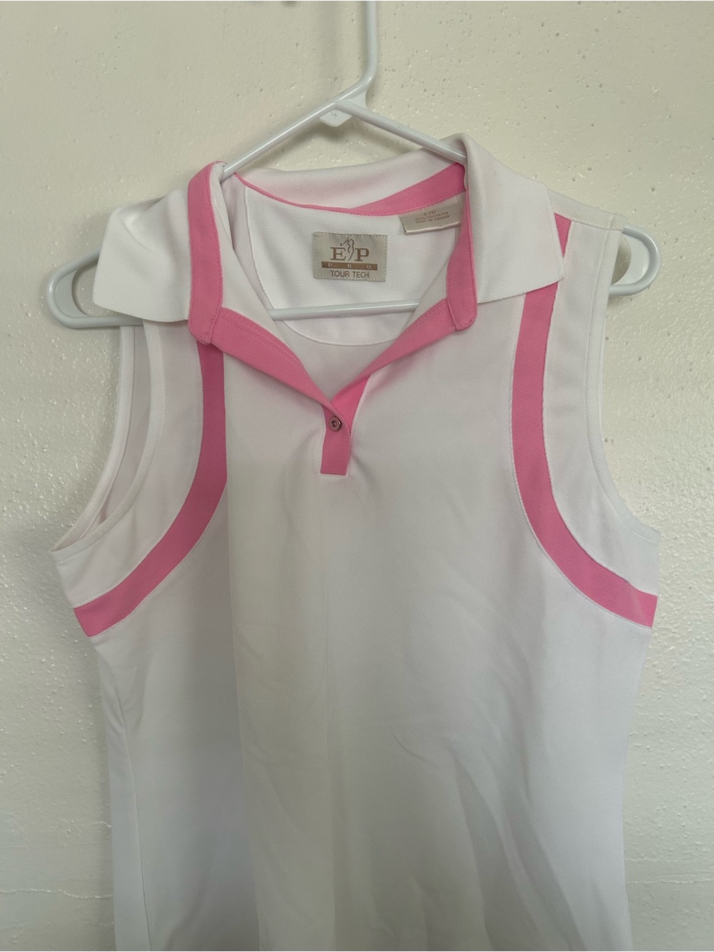 EP Pro White Sleeveless Polo with Pink Trim